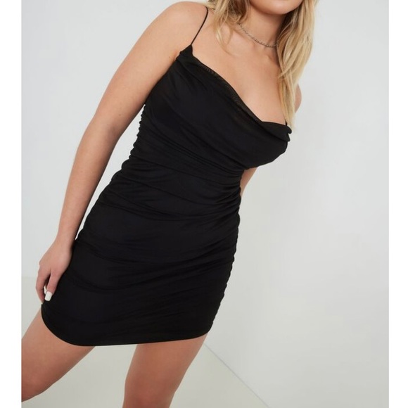 ✨BRAND NEW✨ GARAGE BLACK MESH RUCHED CAMI FITTED DRESS WITH THIN ELASTIC STRAPS - Picture 2 of 9